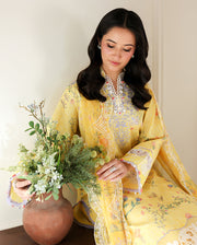 Roheenaz Sunlit Tales Embroidered Lawn Unstitched 3Pc Suit - Honey Haze