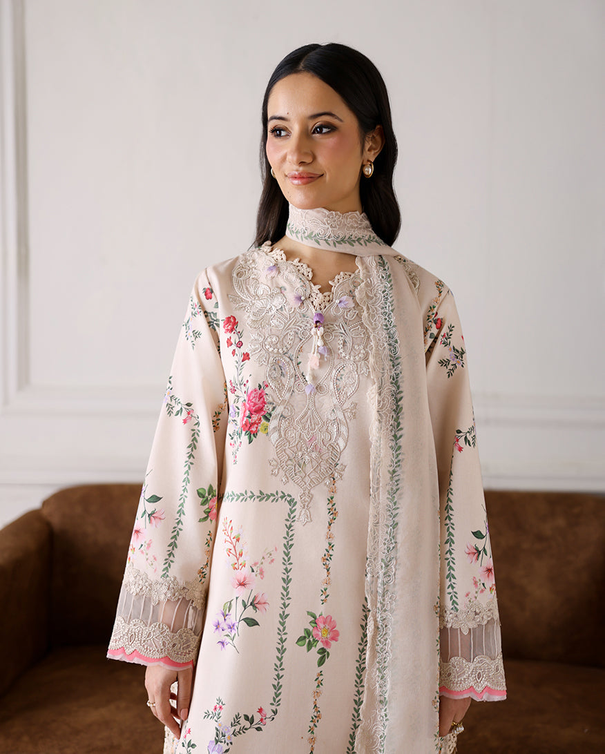 Roheenaz Sunlit Tales Embroidered Lawn Unstitched 3Pc Suit - Sunflare Petal