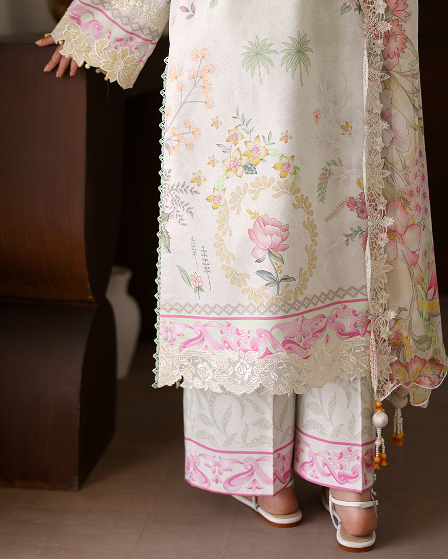 Roheenaz Sunlit Tales Embroidered Lawn Unstitched 3Pc Suit - Petalbeam