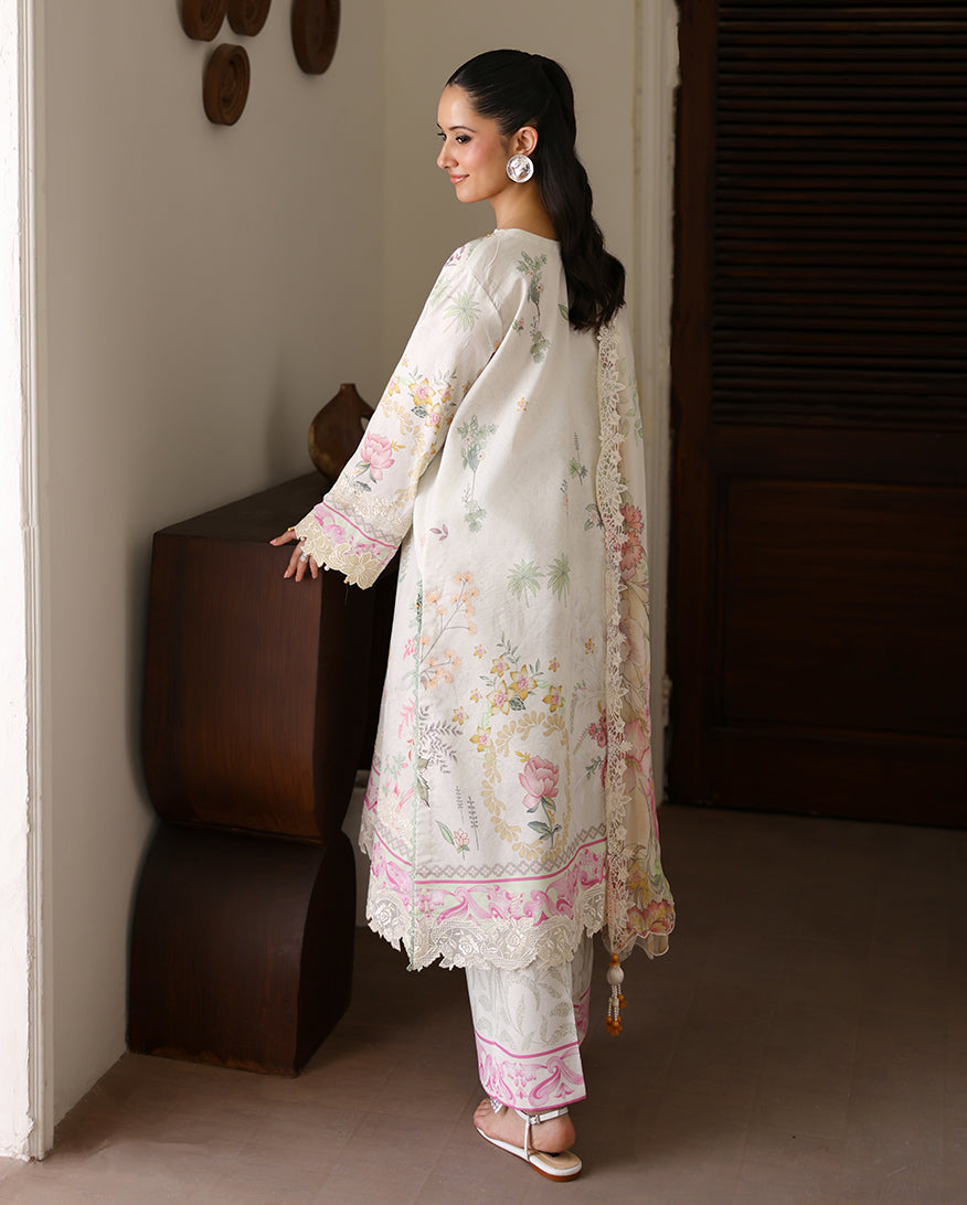 Roheenaz Sunlit Tales Embroidered Lawn Unstitched 3Pc Suit - Petalbeam