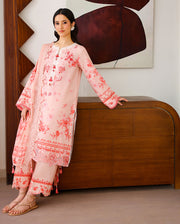 Roheenaz Sunlit Tales Embroidered Lawn Unstitched 3Pc Suit - Coral Whisper