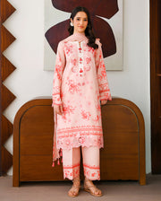 Roheenaz Sunlit Tales Embroidered Lawn Unstitched 3Pc Suit - Coral Whisper