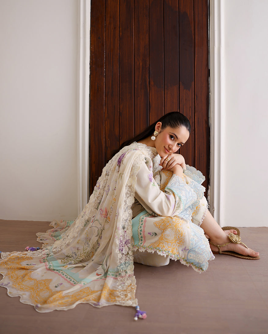 Roheenaz Sunlit Tales Embroidered Lawn Unstitched 3Pc Suit - Glowleaf