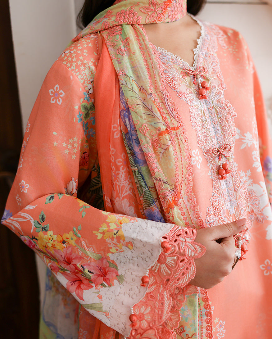 Roheenaz Sunlit Tales Embroidered Lawn Unstitched 3Pc Suit - Blush Tale