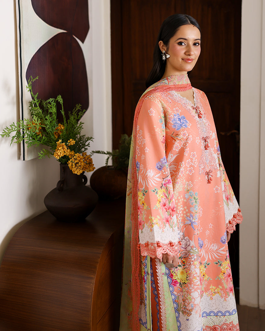Roheenaz Sunlit Tales Embroidered Lawn Unstitched 3Pc Suit - Blush Tale