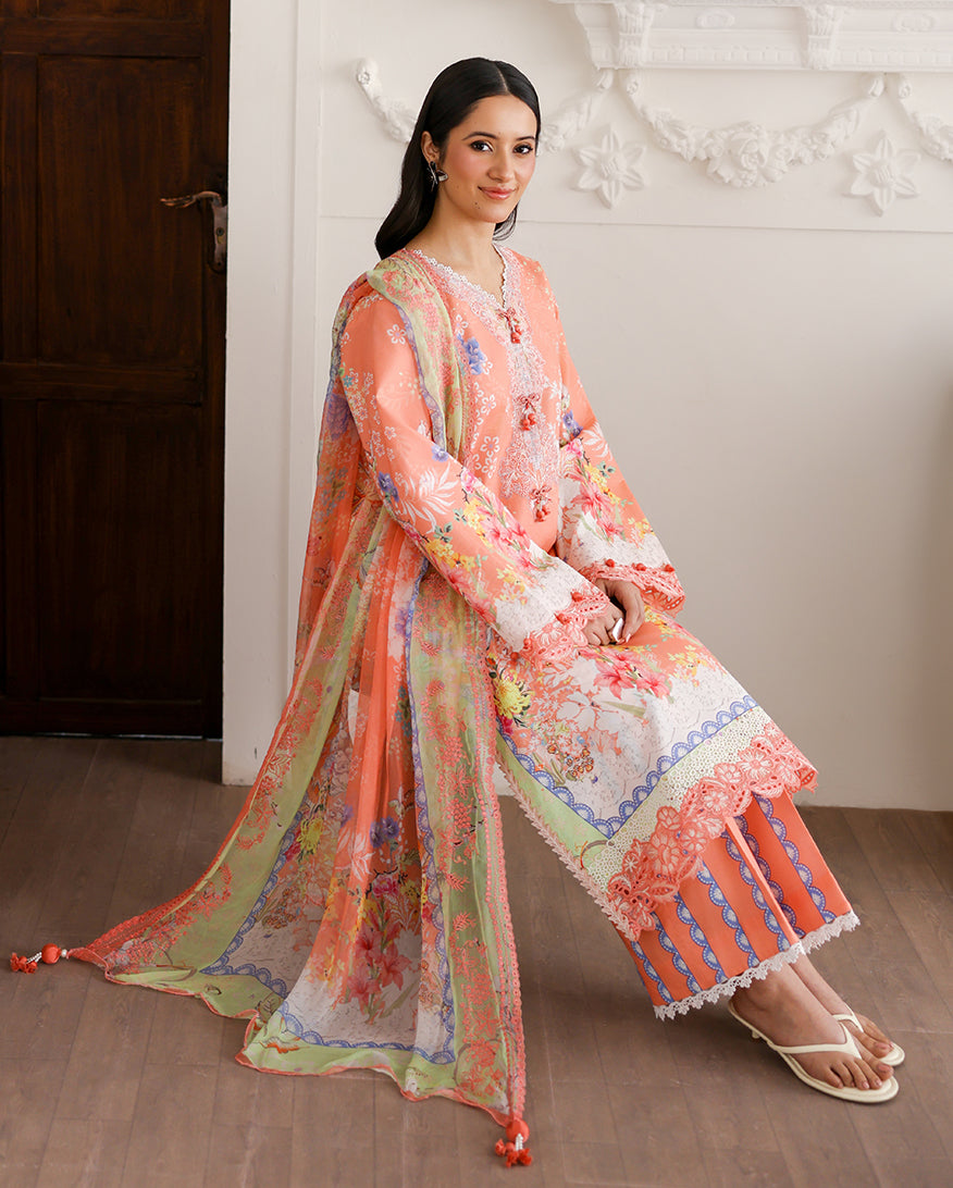 Roheenaz Sunlit Tales Embroidered Lawn Unstitched 3Pc Suit - Blush Tale