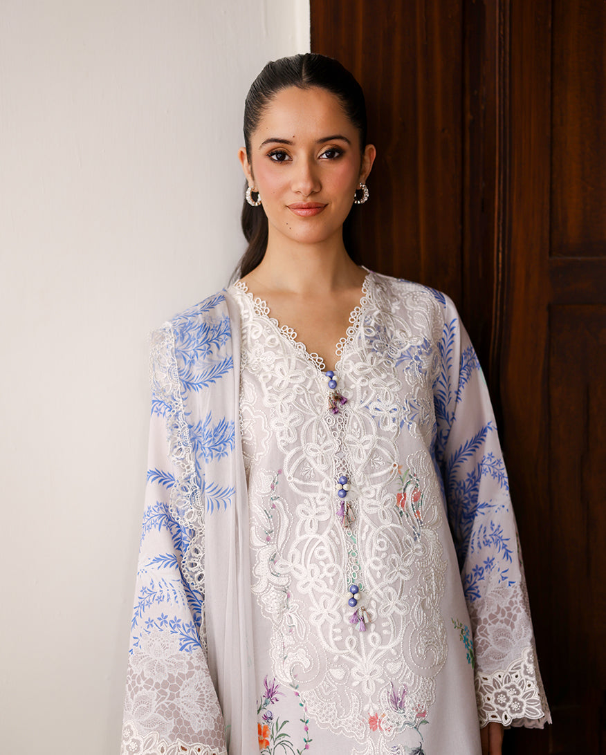 Roheenaz Sunlit Tales Embroidered Lawn Unstitched 3Pc Suit - Ivory Gleam