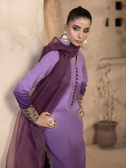 Hemstitch Embroidered Raw Silk Ready to Wear 3Pc Suit - Raania