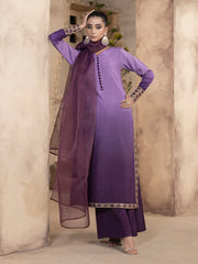 Hemstitch Embroidered Raw Silk Ready to Wear 3Pc Suit - Raania
