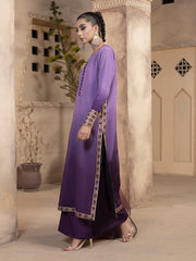 Hemstitch Embroidered Raw Silk Ready to Wear 3Pc Suit - Raania