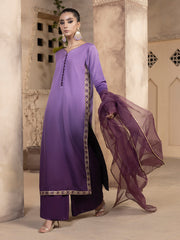 Hemstitch Embroidered Raw Silk Ready to Wear 3Pc Suit - Raania