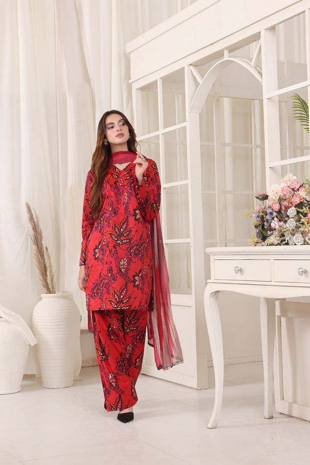Feathers Premium Whisper of Elan Unstitched Lawn 3Pc Suit Radiant Rosewood-FT677