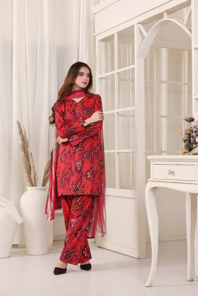 Feathers Premium Whisper of Elan Unstitched Lawn 3Pc Suit Radiant Rosewood-FT677
