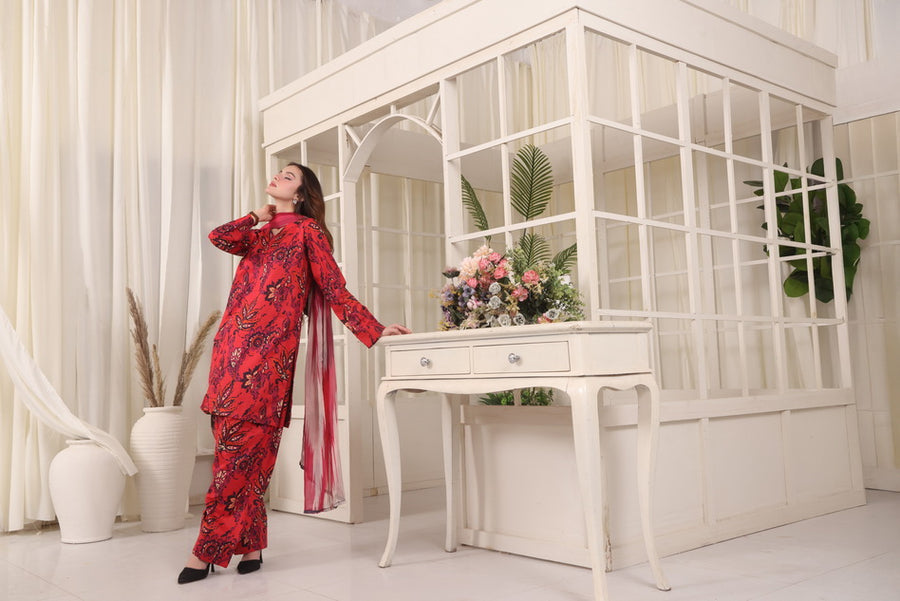 Feathers Premium Whisper of Elan Unstitched Lawn 3Pc Suit Radiant Rosewood-FT677