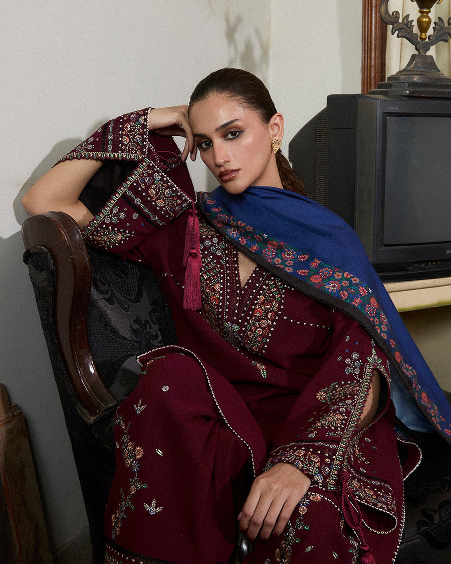 Jugnu Lahore Womenswear Embroidered Karandi Unstitched 3Pc Suit - RAMI