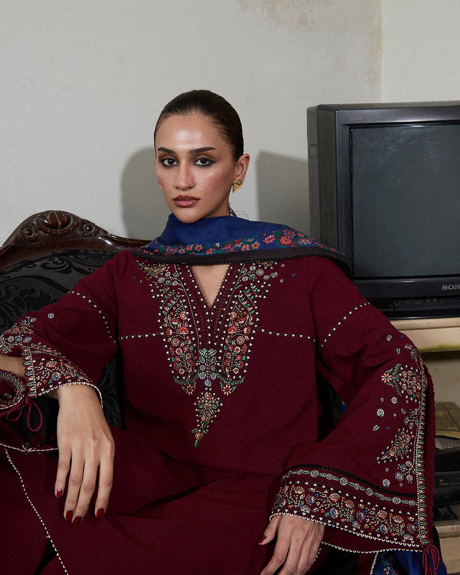 Jugnu Lahore Womenswear Embroidered Karandi Unstitched 3Pc Suit - RAMI