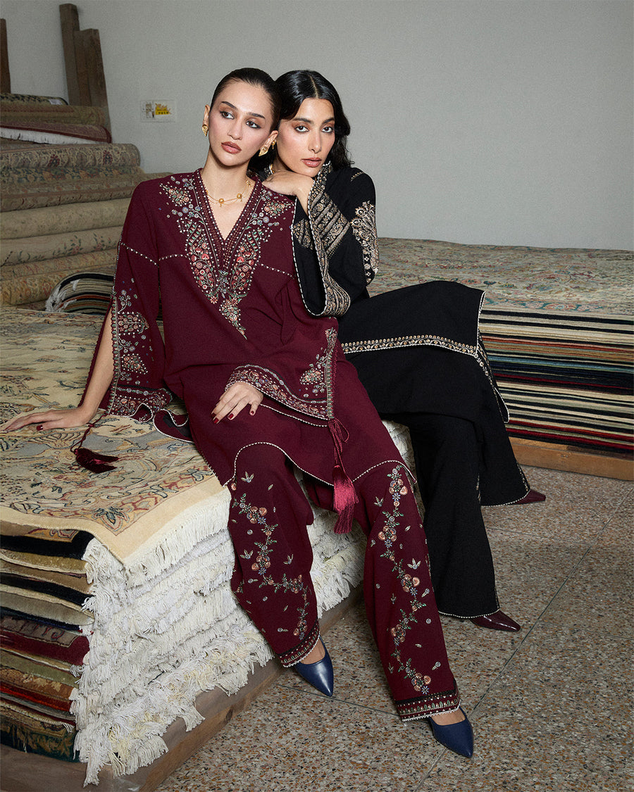 Jugnu Lahore Womenswear Embroidered Karandi Unstitched 3Pc Suit - RAMI