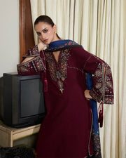 Jugnu Lahore Womenswear Embroidered Karandi Unstitched 3Pc Suit - RAMI