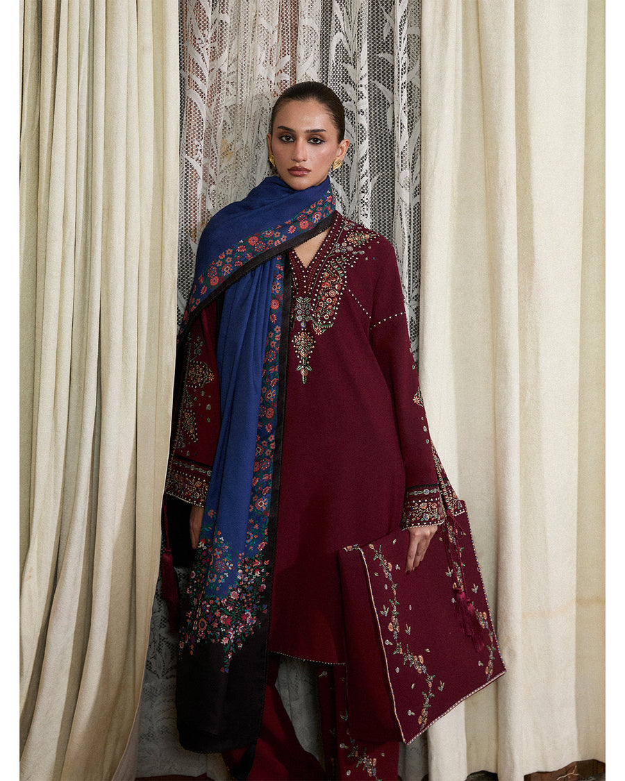 Jugnu Lahore Womenswear Embroidered Karandi Unstitched 3Pc Suit - RAMI