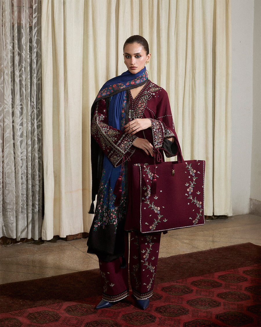 Jugnu Lahore Womenswear Embroidered Karandi Unstitched 3Pc Suit - RAMI