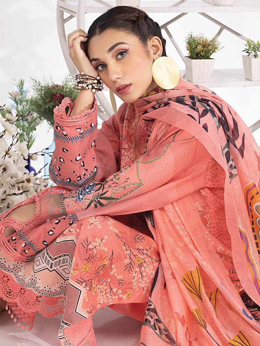 Rang Rasiya Summer Breeze Unstitched Lawn Print 3Pc Suit D-03 Salmon