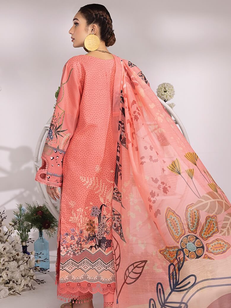 Rang Rasiya Summer Breeze Unstitched Lawn Print 3Pc Suit D-03 Salmon
