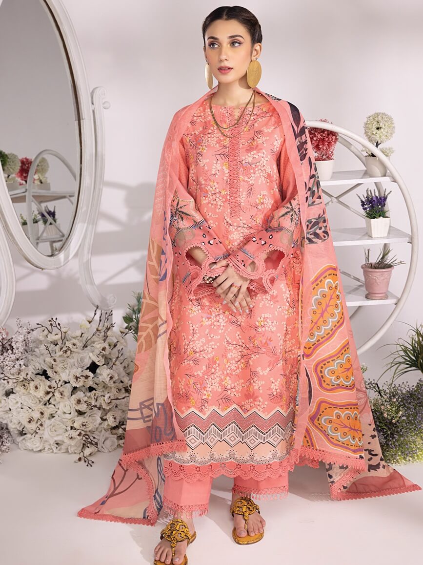 Rang Rasiya Summer Breeze Unstitched Lawn Print 3Pc Suit D-03 Salmon