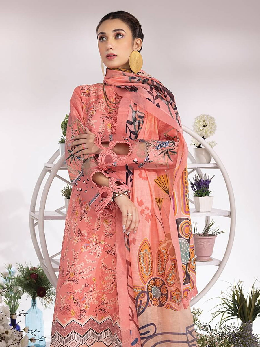 Rang Rasiya Summer Breeze Unstitched Lawn Print 3Pc Suit D-03 Salmon