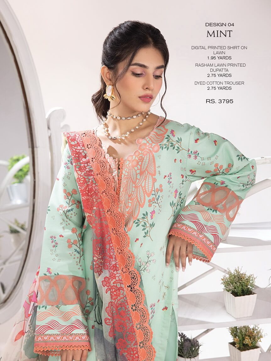 Rang Rasiya Summer Breeze Unstitched Lawn Print 3Pc Suit D-04 Mint