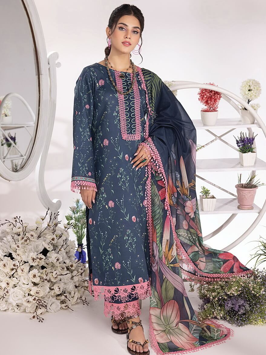 Rang Rasiya Summer Breeze Unstitched Lawn Print 3Pc Suit D-06 Azure