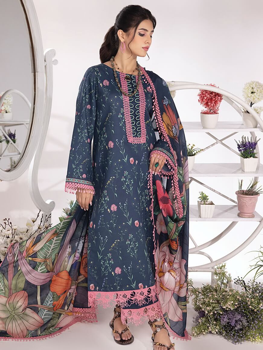 Rang Rasiya Summer Breeze Unstitched Lawn Print 3Pc Suit D-06 Azure