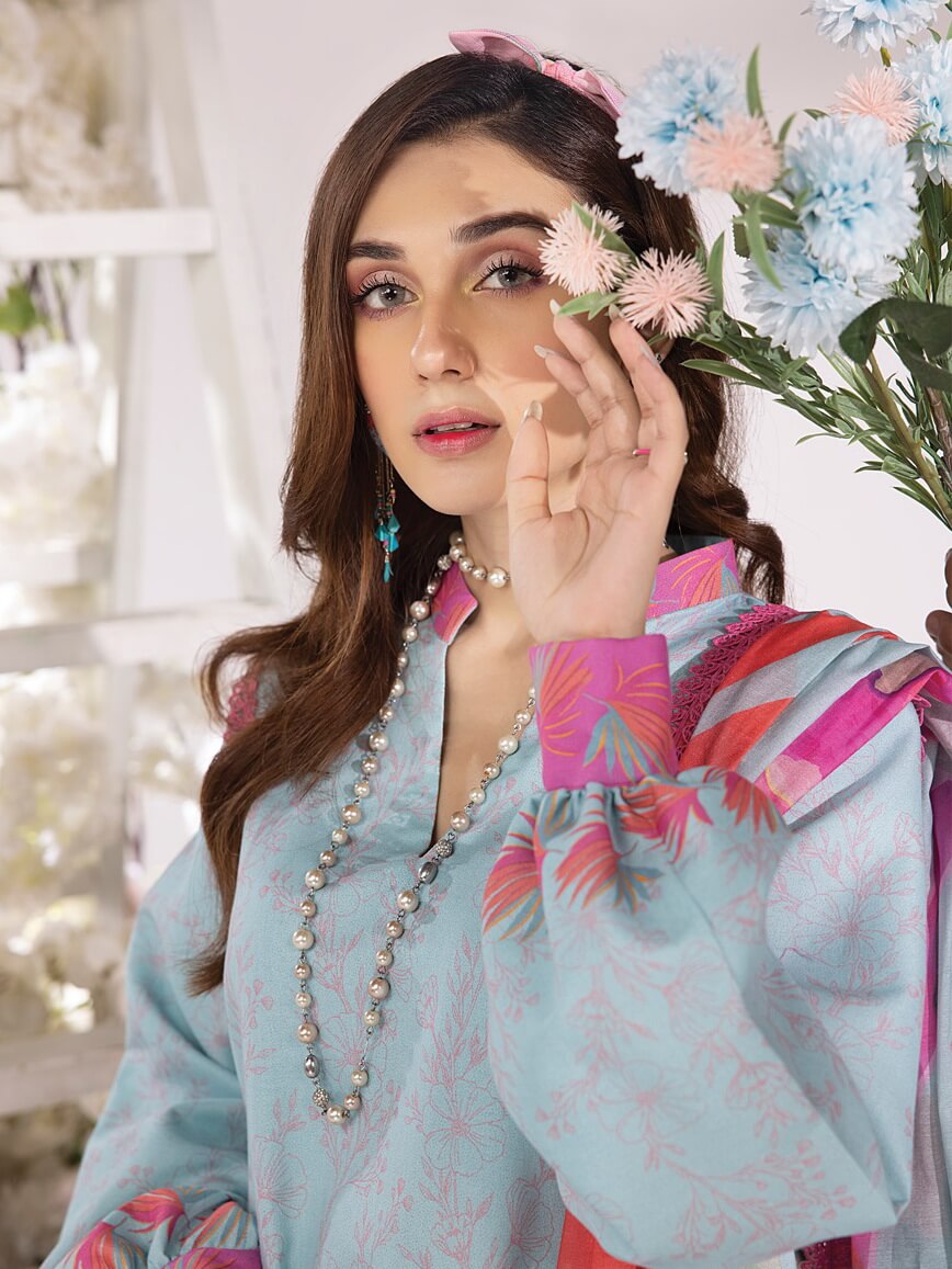 Rang Rasiya Summer Breeze Unstitched Lawn Print 3Pc Suit D-07 Aquamarine