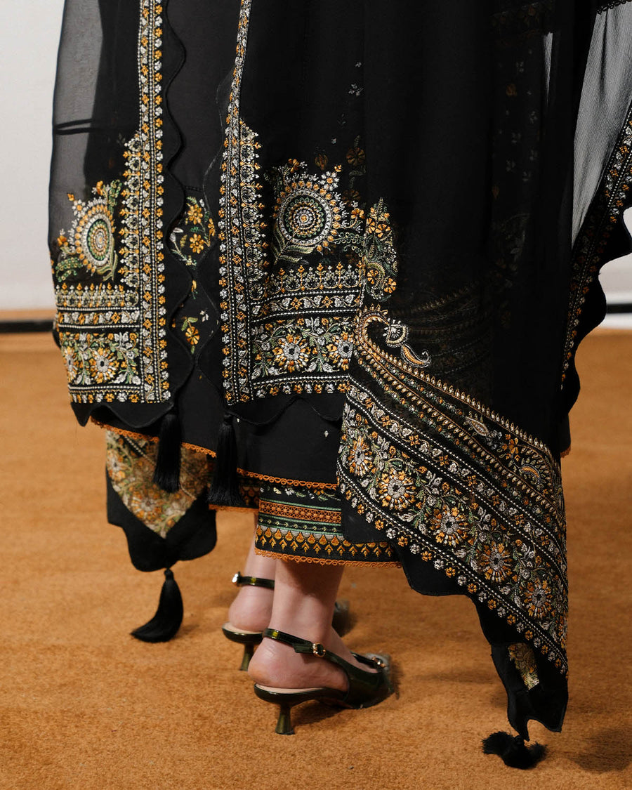 Jugnu Lahore The Reserved View Embroidered Cotton Unstitched 3Pc Suit - Rani