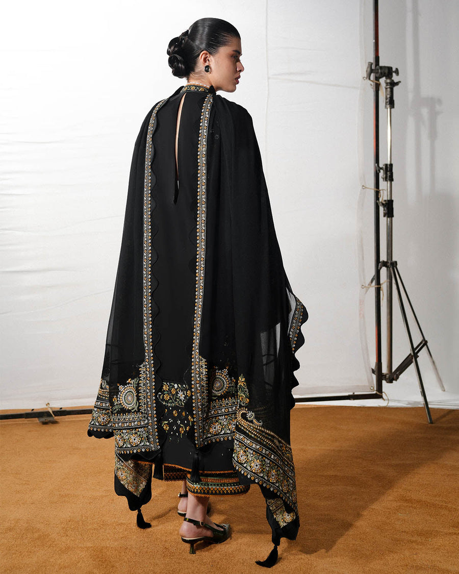Jugnu Lahore The Reserved View Embroidered Cotton Unstitched 3Pc Suit - Rani