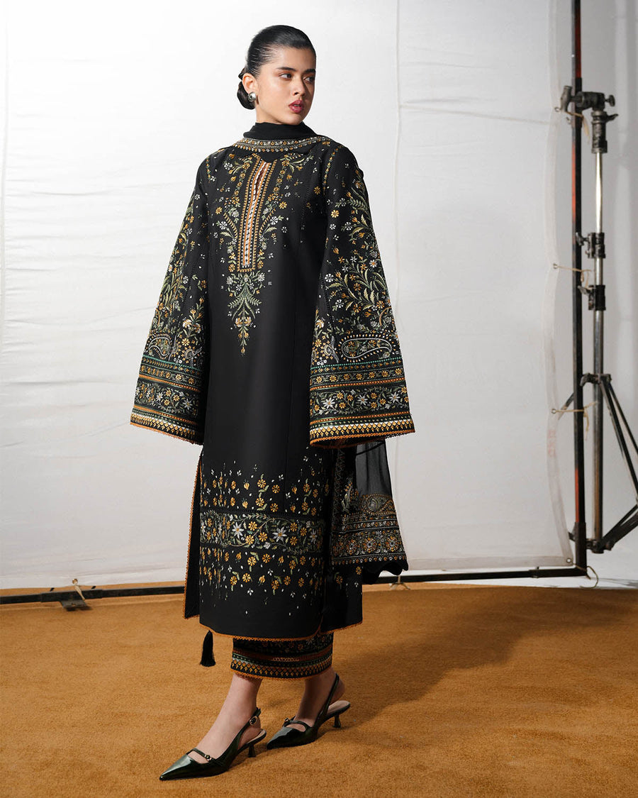 Jugnu Lahore The Reserved View Embroidered Cotton Unstitched 3Pc Suit - Rani