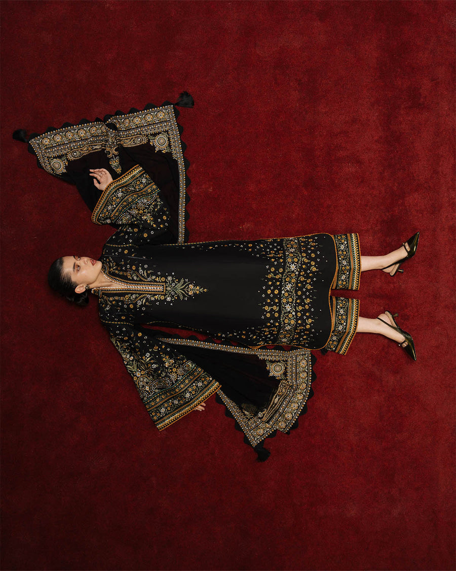 Jugnu Lahore The Reserved View Embroidered Cotton Unstitched 3Pc Suit - Rani