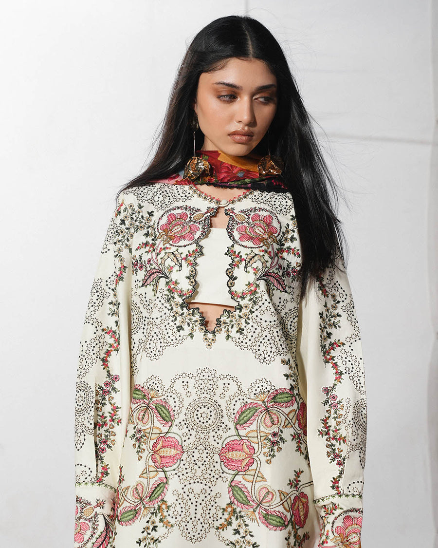 Jugnu Lahore The Reserved View Embroidered Cotton Unstitched 3Pc Suit - Rasti