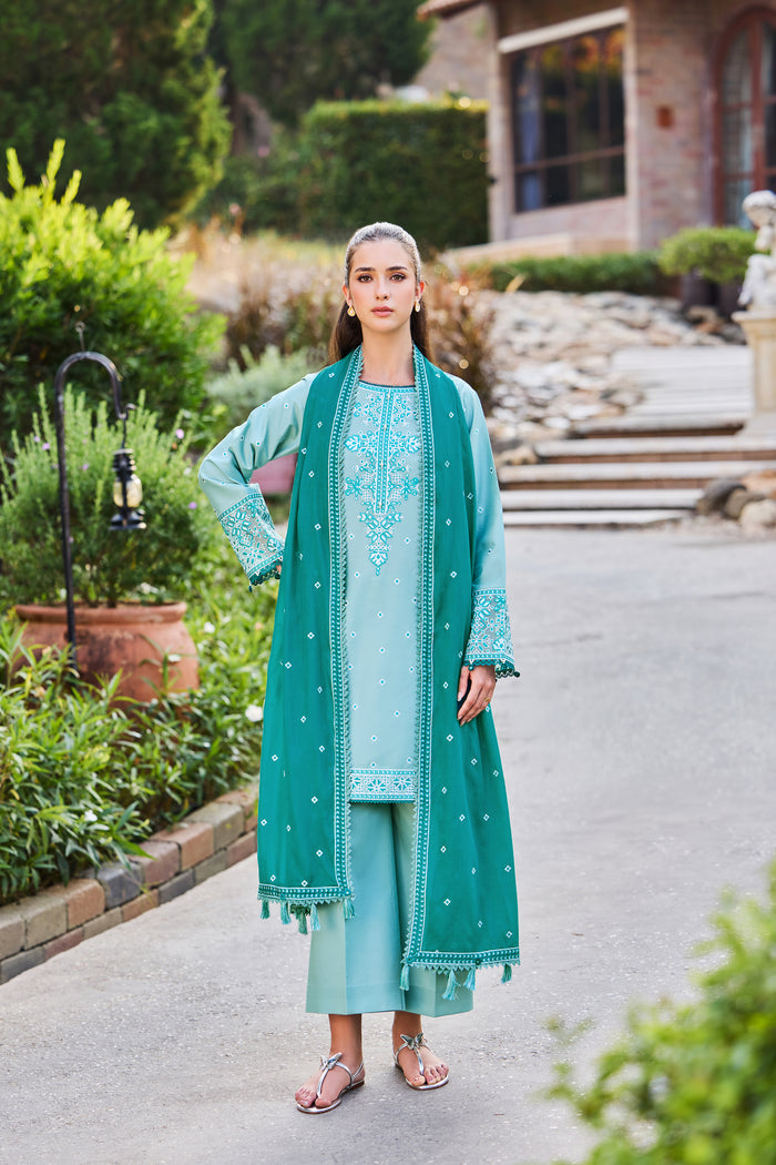 Farasha Sorine Summer Embroidered Lawn Unstitched 3Pc Suit - Rave Ocean