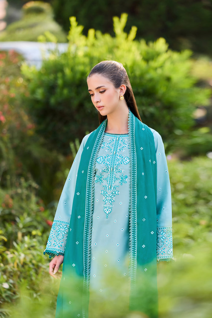 Farasha Sorine Summer Embroidered Lawn Unstitched 3Pc Suit - Rave Ocean