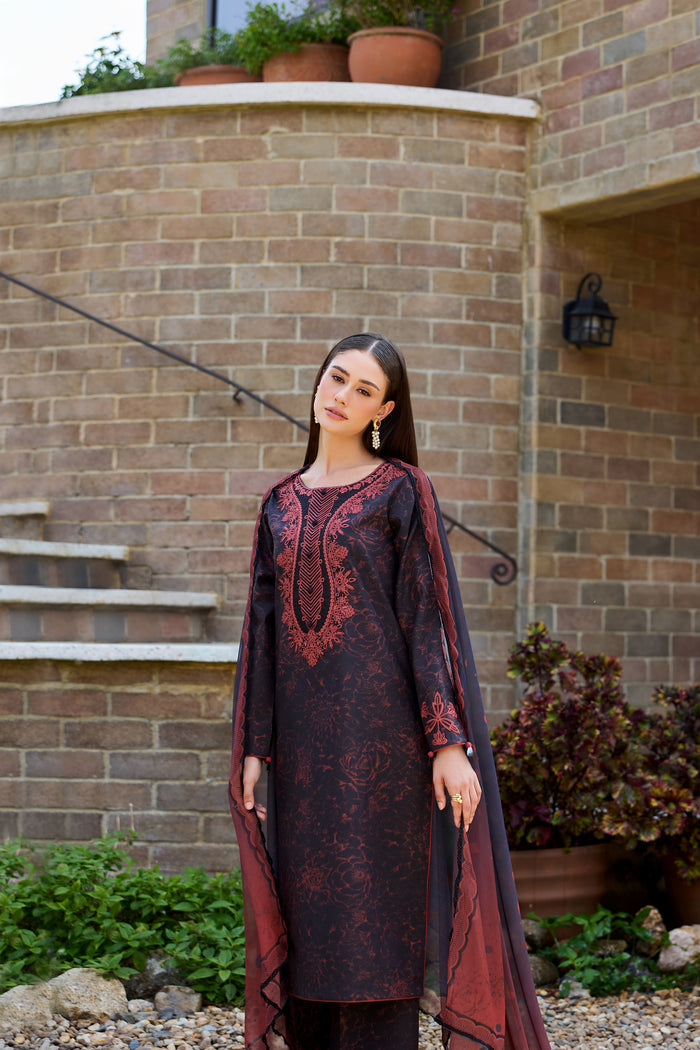 Farasha Sorine Summer Embroidered Lawn Unstitched 3Pc Suit - Raven Allure