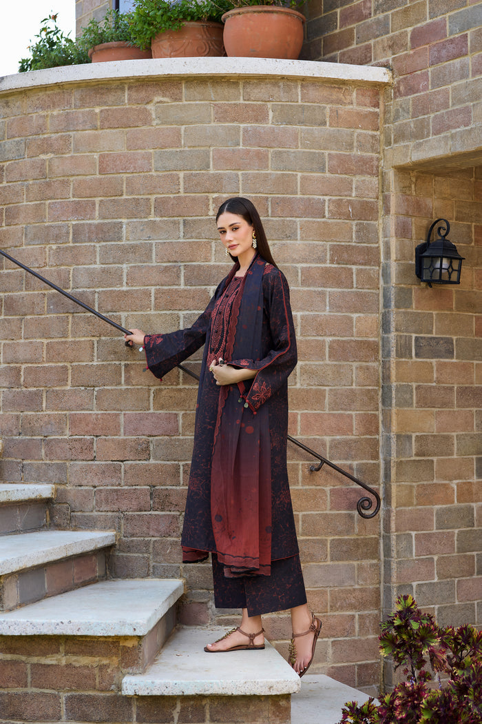 Farasha Sorine Summer Embroidered Lawn Unstitched 3Pc Suit - Raven Allure