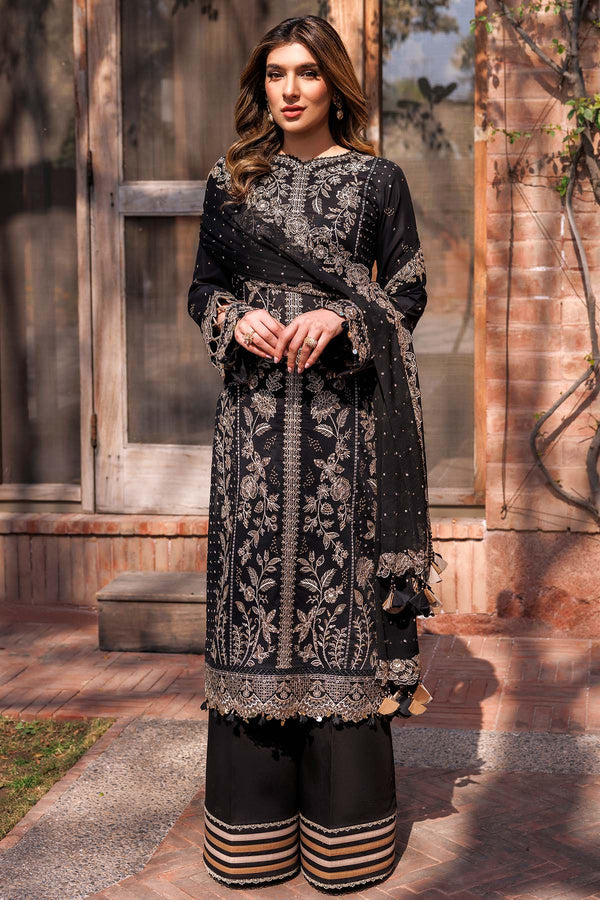 Farasha Summer Essentials Embroidered Lawn Unstitched 3Pc Suit - Raven Aura