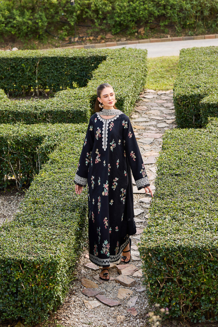Farasha Sorine Summer Embroidered Lawn Unstitched 3Pc Suit - Raven Elegance