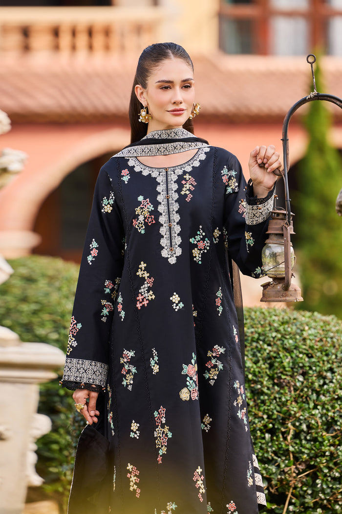 Farasha Sorine Summer Embroidered Lawn Unstitched 3Pc Suit - Raven Elegance