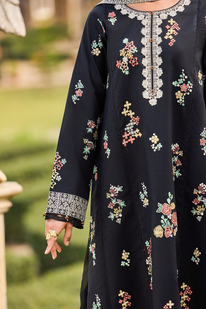 Farasha Sorine Summer Embroidered Lawn Unstitched 3Pc Suit - Raven Elegance