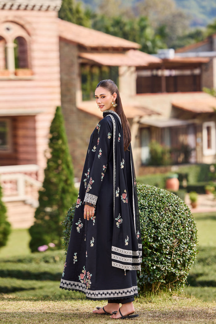 Farasha Sorine Summer Embroidered Lawn Unstitched 3Pc Suit - Raven Elegance