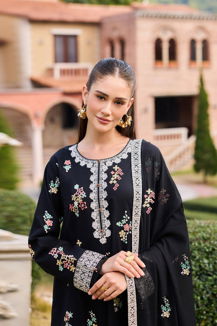 Farasha Sorine Summer Embroidered Lawn Unstitched 3Pc Suit - Raven Elegance