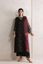 Farasha Fiorella Embroidered Chiffon Unstitched 3Pc Suit - Raven Melody
