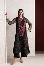 Farasha Fiorella Embroidered Chiffon Unstitched 3Pc Suit - Raven Melody
