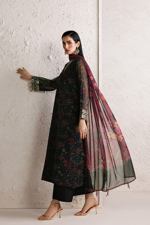 Farasha Fiorella Embroidered Chiffon Unstitched 3Pc Suit - Raven Melody